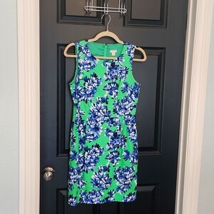 EUC Women's JCrew green and blue floral sleeveless dress, size 4, with pockets